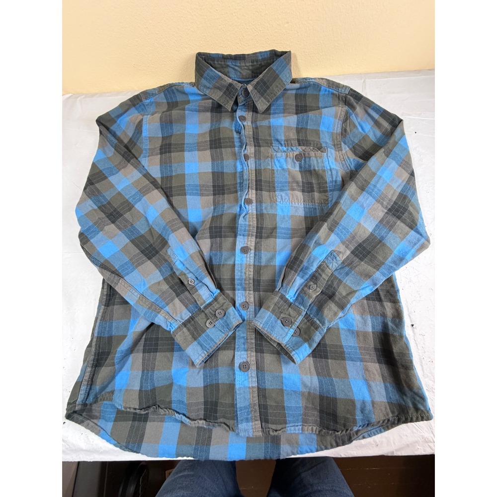 Alpine Design Mens Blue Grey Plaid Flannel Shirt Long Sleeve Cotton Medium